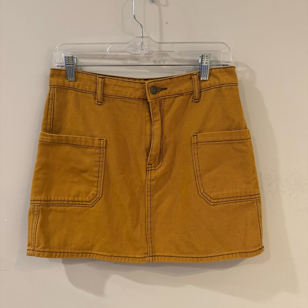 mustard denim mini skirt